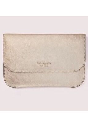 KATE SPADE Make it Mine pouch pebbled gold metallic leather 7'x 4.5"